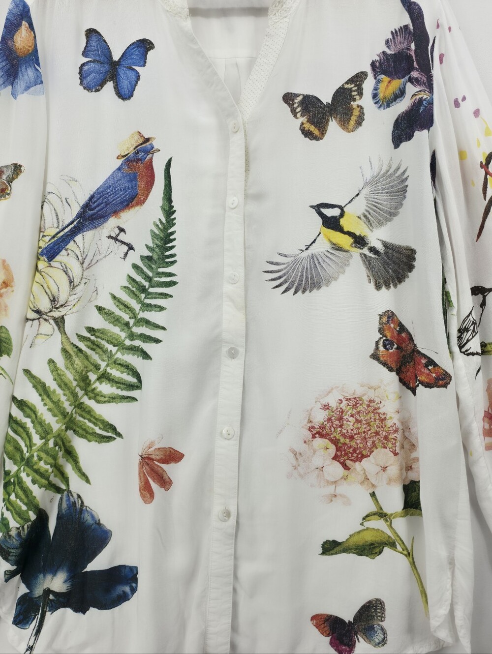 Desigual XL Bird Butterfly Floral Graphic Print Boho Artsy Blouse - Picture 5 of 16